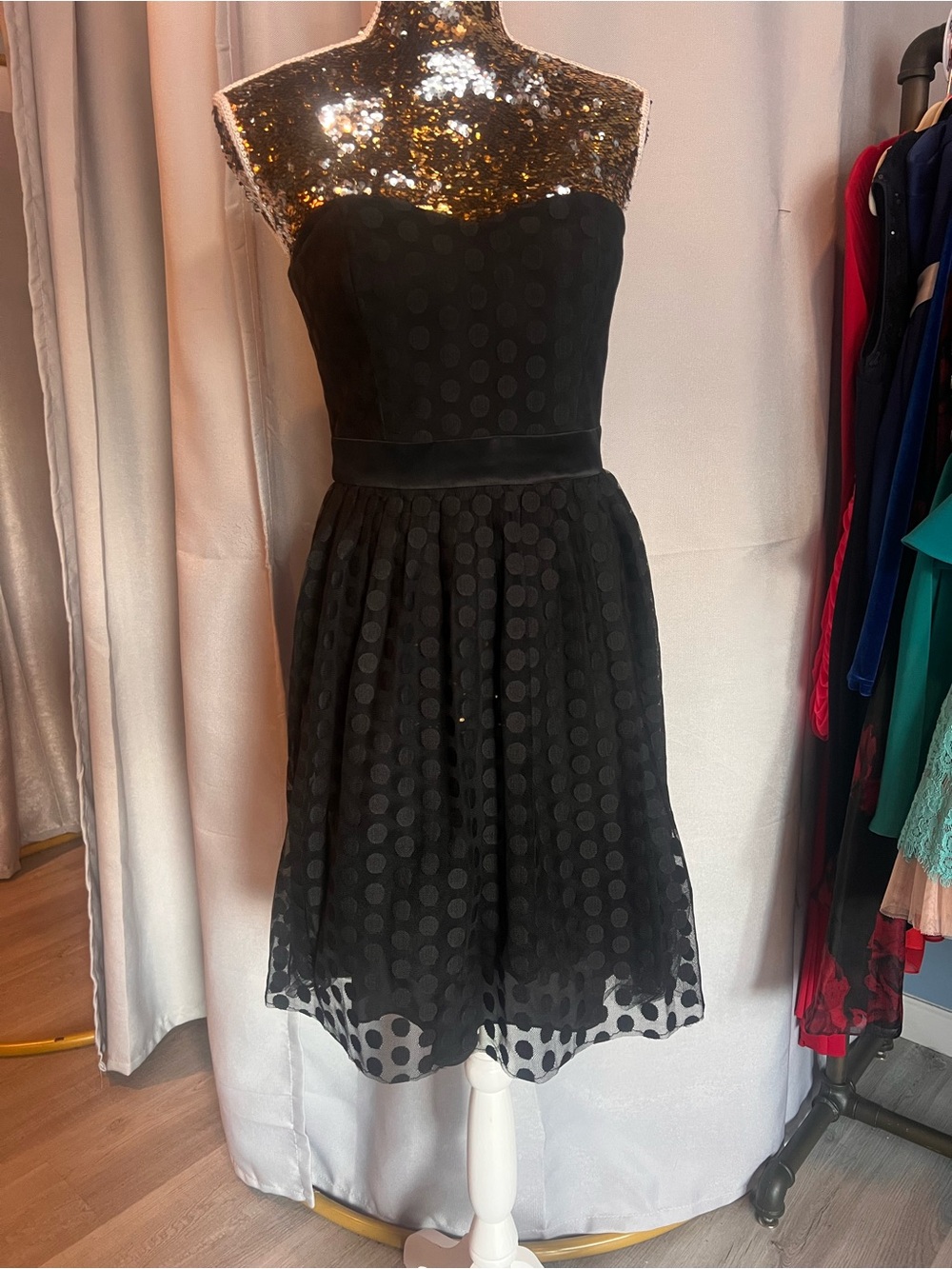 White House Black Market Black Strapless Polka Dot Fit-and-Flare Dress